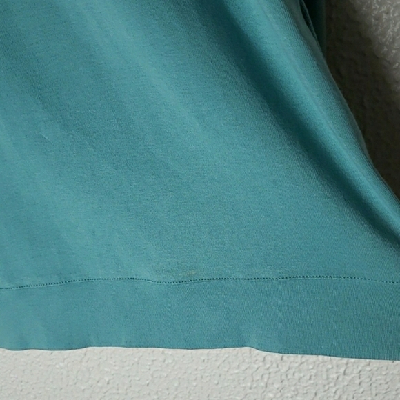 Chico's Teal Tunic Sweatshirt Prima Cotton Scoop Neck Gold Button Trim Size 2X - Picture 9 of 12